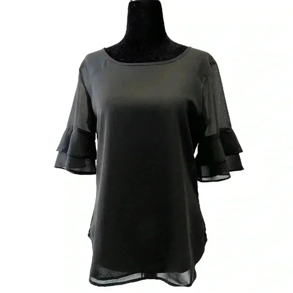 Ricki’s Blouse Short Sleeve Sheer Flowy Ruffle Sleeves Black Size Small - Picture 1 of 14